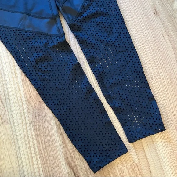 Beyond Yoga Black Leggings with Laser Cut Mesh Detail - Picture 4 of 7